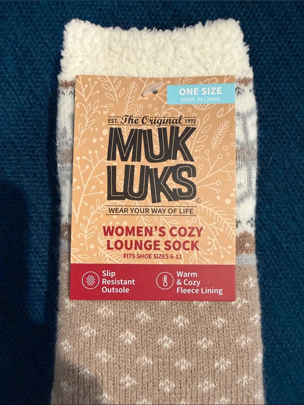 Muk Luks Casual Cozy Sock - Tan with Cream Dots